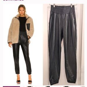 Commando | Faux Leather Smocked Jogger in black, Size Medium
